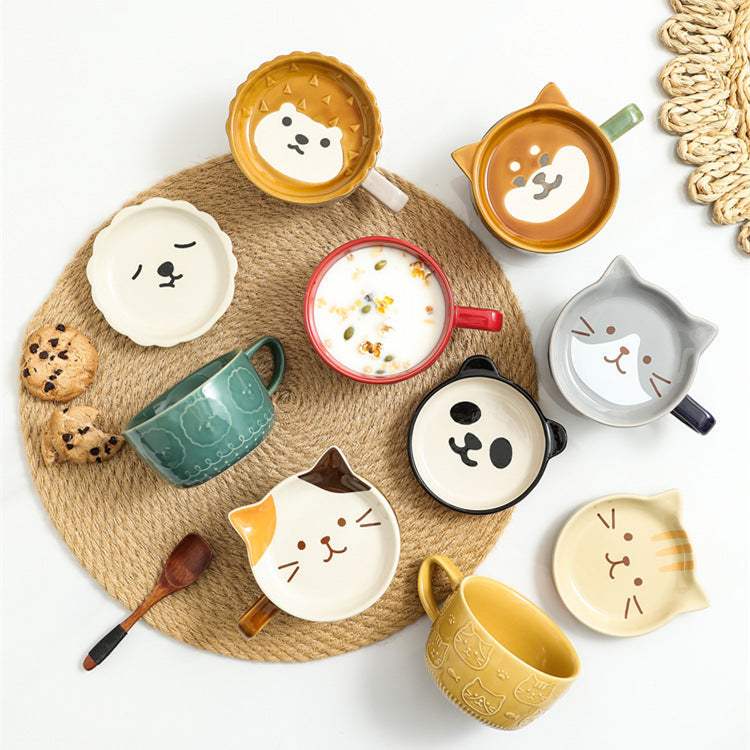 Adorable Animal-Themed Ceramic Coffee Mugs with Lids - 380 ML Capacity