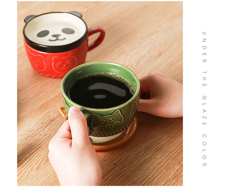 Adorable Animal-Themed Ceramic Coffee Mugs with Lids - 380 ML Capacity