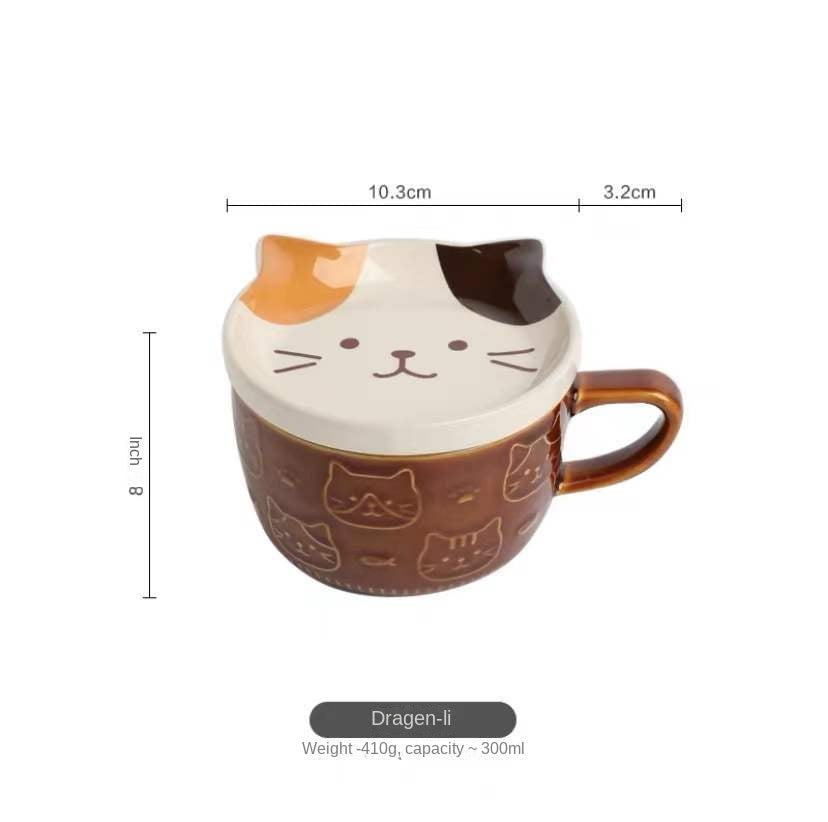 Adorable Animal-Themed Ceramic Coffee Mugs with Lids - 380 ML Capacity