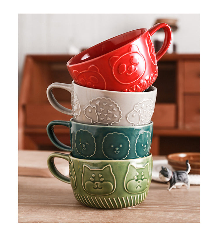 Adorable Animal-Themed Ceramic Coffee Mugs with Lids - 380 ML Capacity