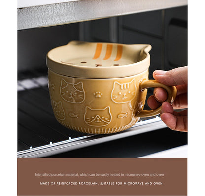 Adorable Animal-Themed Ceramic Coffee Mugs with Lids - 380 ML Capacity