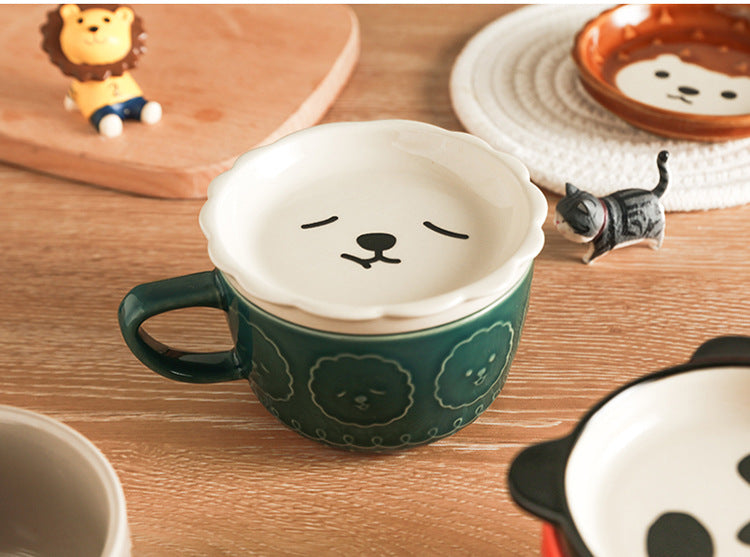 Adorable Animal-Themed Ceramic Coffee Mugs with Lids - 380 ML Capacity
