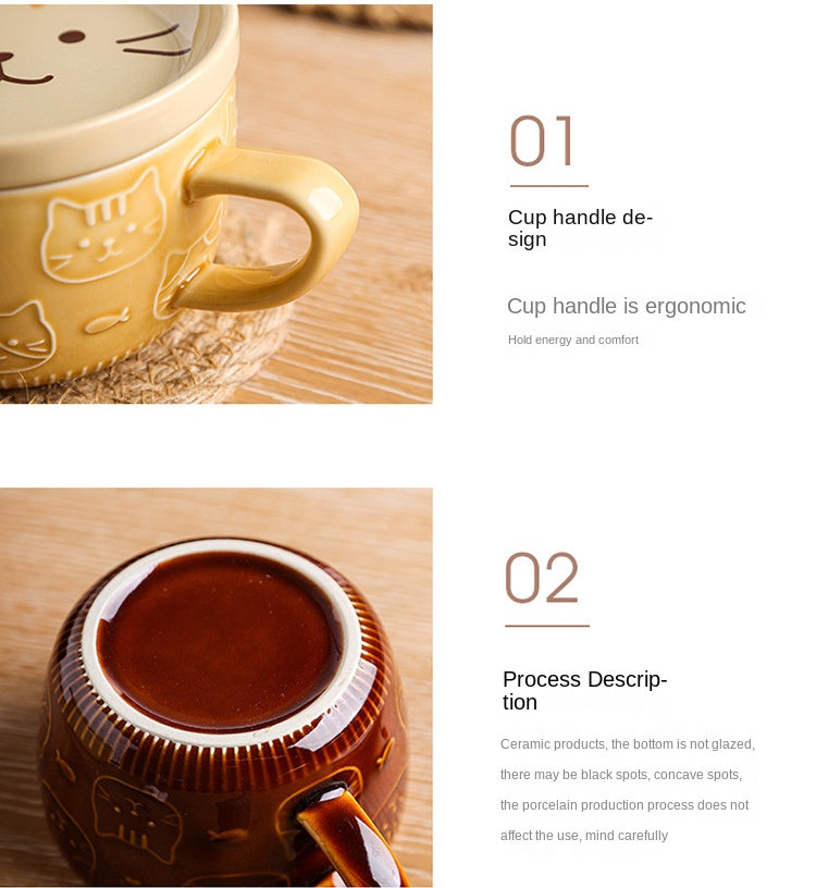 Adorable Animal-Themed Ceramic Coffee Mugs with Lids - 380 ML Capacity