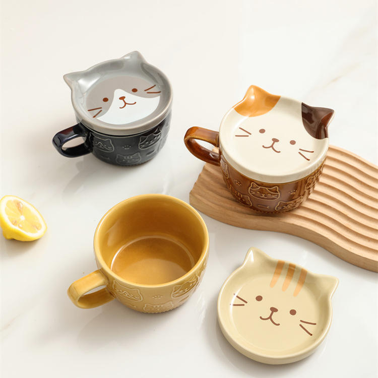 Adorable Animal-Themed Ceramic Coffee Mugs with Lids - 380 ML Capacity