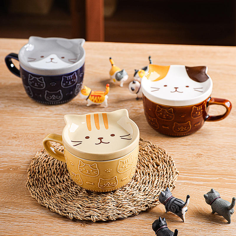 Adorable Animal-Themed Ceramic Coffee Mugs with Lids - 380 ML Capacity